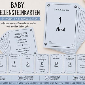 Milstolpekort för bebisar 0-24 månader, 3 färgvariationer till ett pris, 30 utskrivbara kort, första och andra året, milstolpekort, A6-design