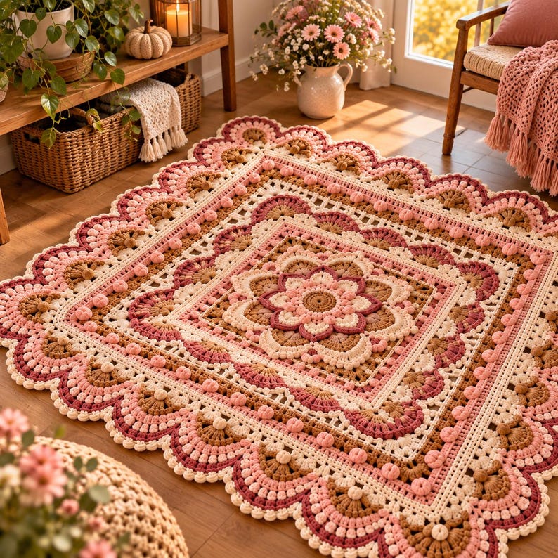 Repetaing Pattern Shells Vintage Rose Mandala Crochet Pattern | Advanced Overlay Afghan Tutorial ...