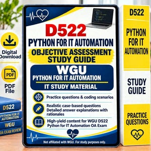 WGU D522 Python para la automatización de TI: más de 170 preguntas y respuestas. Evaluación objetiva. Guía de estudio.