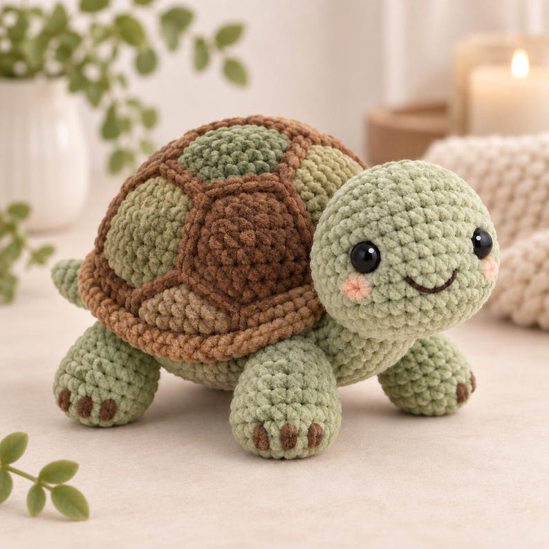 Toy Turtle Pattern Crochet Turtle Amigurumi Pattern PDF, Patchwork Shell, Embroidered Face ...