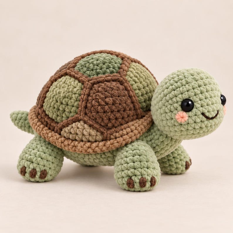 Toy Turtle Pattern Crochet Turtle Amigurumi Pattern PDF, Patchwork Shell, Embroidered Face ...