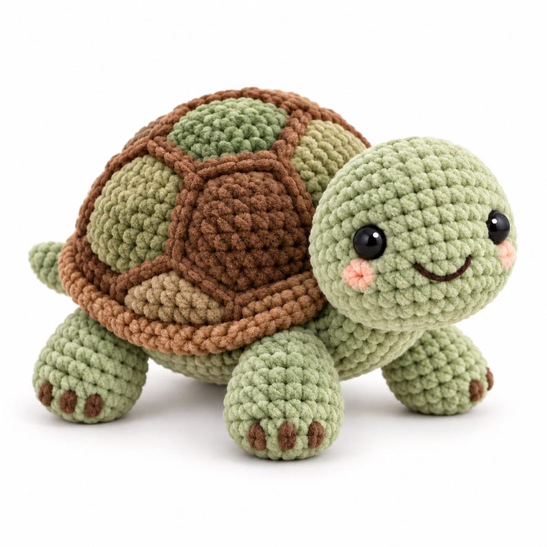 Toy Turtle Pattern Crochet Turtle Amigurumi Pattern PDF, Patchwork Shell, Embroidered Face ...