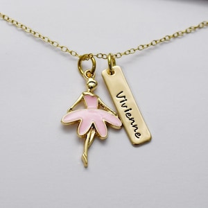 Personalized Ballerina Necklace - Gold Name Necklace - Little Girl Jewelry - Gift - Pink Ballerina - Girl Birthday Party Favor - Dance