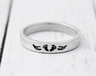 Stacking Ring - Child Loss - Angel Wings - Miscarriage Jewelry - Dainty - Skinny Ring - Stackable- Memorial Jewelry - Footprints - Baby Feet