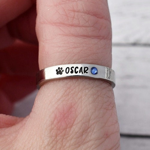 Personalized Pet Name Ring Tiny Paw Print Ring Dog Ring Etsy