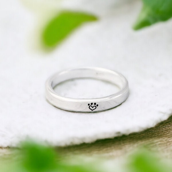 Tiny Paw Print Ring - Stacking Ring - Skinny Itty Bitty Paw Print Ring - Sterling Silver - Dog - Cat - Pet Lover Ring - Minimalist