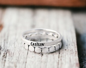 Stacking Name Ring - Kids Names - Stacked - Mom Rings - Personalized - Set of 2 - Layering - Sterling Silver - Stackable Ring -Mom Gift