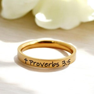 Anillo con versículo bíblico personalizado, plata, oro, oro rosa, joya con versículo bíblico favorito, anillo con cruz, regalo inspirador