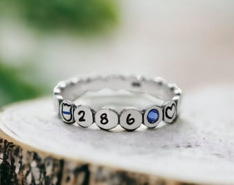 Police Badge Ring - Sterling Silver - Police Officer - Badge Number - Police Wife - Jewelry - Dainty - Stacking Ring - Gift - Thin Blue Line