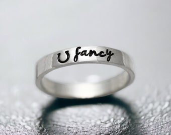 Horse Name Ring - Tiny Horshoe Ring - Personalized Horse Ring - Custom Made - Stacking Ring - Skinny Band - Equine Gift