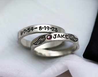 Personalized Memorial Rings, Set of 2, Stacking Ring, Mourning Gift, Memorial Jewelry, Date of Birth, Date of Death, Loss of a Loved One