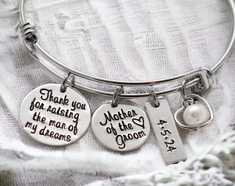 Mother of the Groom Gift, Gift From Bride, Mother of the Groom Bracelet, Thank You For Raising The Man Of My Dreams, Custom Wedding Date