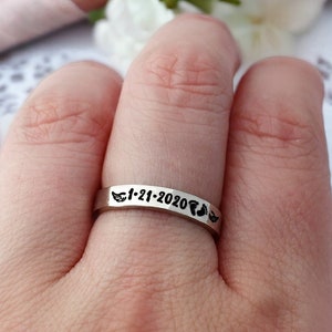 Bereavement Ring, Child Loss, Memorial Ring, Remembrance Gift, Miscarriage Jewelry, Loss of Baby, Gift for Loss, Footprints, Date, Angel