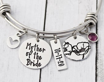 Personalized Mother of the Bride Gift - Mother of the Groom Bracelet - MOG Bangle - Mother of the Bride Jewelry - Wedding - Gift for Mom