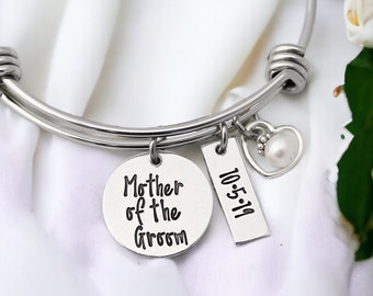 Mother of the Groom Jewelry - Engraved Bangle Bracelet - Personalized - MOG Bangle - Wedding - Gift for Mother of the Groom - Wedding Gift