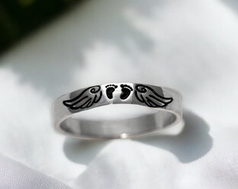 Stacking Ring - Child Loss - Angel Wings - In Memory Of - Miscarriage Jewelry - Dainty - Skinny - Memorial Jewelry - Footprints - Baby Feet