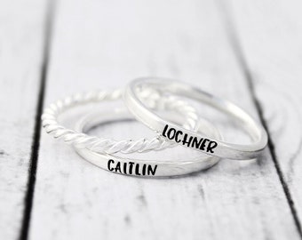 Stacking Name Ring - Kids Names - Stacked - Mom Rings - Personalized - Set of 3 - Layering - Sterling Silver -Stackable Ring-Mom Gift-2 Kids