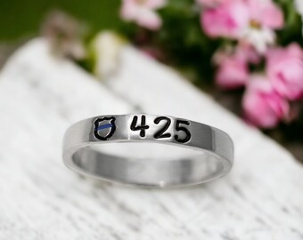 Police Officer Gift, Police Ring, Police Wife Jewelry, Thin Blue Line, Personalized Badge Number, Law Enforcement Gift, Deputy