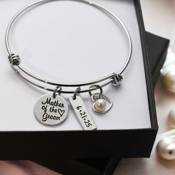 Personalized Mother of the Groom Gift - Engraved Bangle Bracelet - MOG Bangle - Couldn't Say I DO Without You - Wedding - Wire Bangle