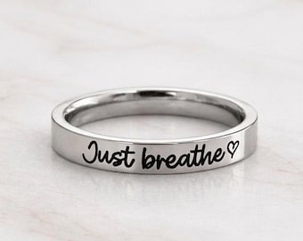 Anillo "Just Breathe", joyería inspiradora de acero inoxidable, regalo para la ansiedad.