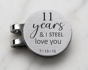 11th Anniversary Gift for Husband Steel Golf Ball Marker Golfer Personalized Present for Wife Traditional Theme By Year Tally Mark Keepsake