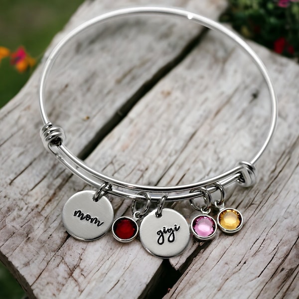 Birthstone Bracelet, Mothers Jewelry, Gift for Grandma, Personalized Grandmother Name, Mimi, Gigi, Nana, Kids Birthstones, Silver Bracelet