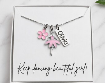 Personalized Ballerina Necklace, Pink Ballerina, Gold Name Necklace, Little Girl Jewelry, Gift, Ballet, Girl Birthday Party Favor, Dance
