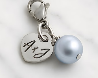 something blue wedding gift, bouquet clip with pearl and heart, keepsake personalized present for bride