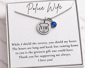 Police Wife Gift, Silver Necklace, Personalized Badge Number, Custom Made, Thin Blue Line Jewelry, Shield Jewelry, Deputy Wife