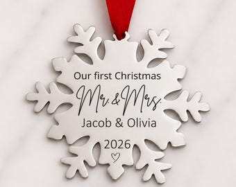 First Christmas Married Ornament, Wedding Gift, Wedding Date Ornament, Our First Christmas, Newlywed Gift
