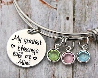 Charm Bracelet - My Greatest Blessings Call Me - Grandma - Mother - Mimi - Gigi - Personalized - Grandmother - Adjustable - Birthstone