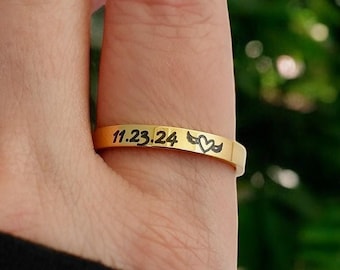 Personalized Memorial Ring, Silver, Gold, Rose Gold, Angel Wings, Date, Miscarriage Jewelry, Infant Child Loss, Pregnancy Loss, Anti Tarnish