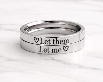 Niech zadzwonią, Pozwól mi zadzwonić, Zestaw 2 sztuk, Srebrny, Różowy lub Złoty, Motywacyjny, Siła, Mantra, Pierścień afirmacji, Biżuteria inspirująca, Prezent