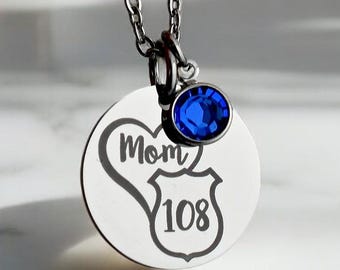 Police Mom Gift, Police Mom Necklace, Personalized Badge Number, Thin Blue Line Jewelry, Deputy, Mother of a Police Officer Gift