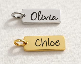 Personalized Stainless Steel Bar Charm: Laser Engraved Name Tag (22mm)