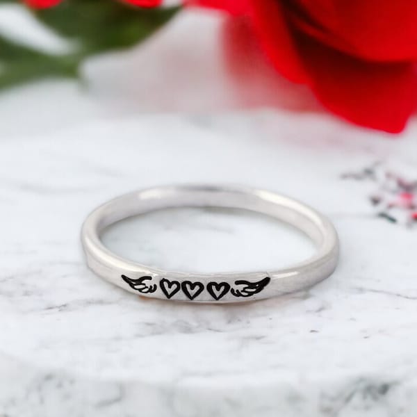Winged Heart Memorial Ring - Choose Your Hearts - Stacking Ring - Sterling Silver Ring - Loss of a Loved One -Memorial jewelry - Miscarriage