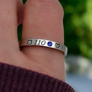 Police Wife Ring, Police Officer Jewelry, Custom Badge Number, Gift for Her, Silver or Gold, Anti Tarnish Metal, Made in USA