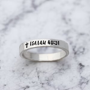 Bible Verse Ring - Scripture Ring - Stacking Ring - Silver - Christian Ring - Cross Ring - Skinny - Inspirational Jewelry - Organic - Faith