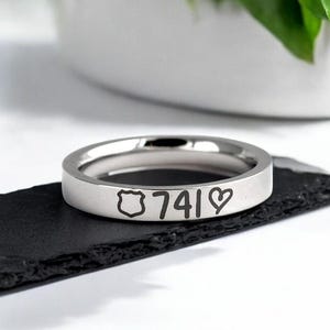 Police Officer Ring, Stacking, Custom Badge Number, Mrs., Police Wife Jewelry, Dainty Skinny Ring, Stackable, Gift, Thin Blue Line