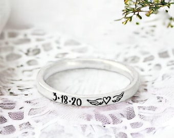 Winged Heart Memorial Ring - Small Stacking Ring - Minimalist - Sterling Silver Ring - Loss of a Loved One - Memorial jewelry - Miscarriage