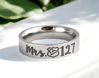 Police Wife, Badge Number Ring, Police Wife Gift, Wife of Cop Ring, Silver or Gold Ring, Deputy Wife, LEOW, Law Enforcement Wife Jewelry
