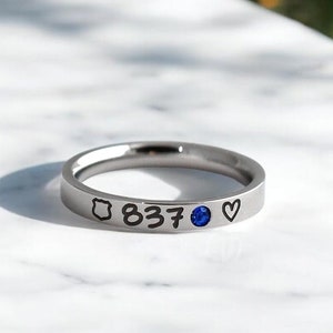 Police Wife Ring, Badge Number, Personalized, Police Badge Ring, Stacking Ring, Police Officer, Thin Blue Line, Skinny, Back the Blue