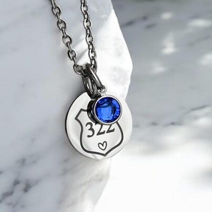 Police Badge Number Necklace, Police Wife Gift, Police Girlfriend Gift, Police Officer Jewelry, Thin Blue Line, Law Enforcement Gift