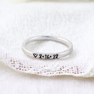 Date Ring Personalized Sterling Silver Ring With Your Date Custom Stacking Ring Engraved Hand Stamped Personalized Finger Ring image 1