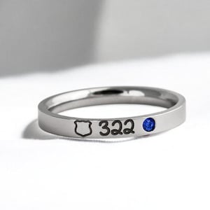 Police Badge Ring - Police Officer - Badge Number - Police Wife - Jewelry - Dainty - Skinny Ring - Stacking Ring - Gift - Thin Blue Line