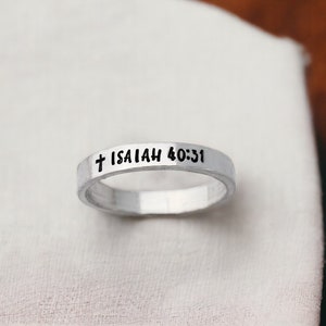 Scripture Ring - Bible Verse Ring - Stacking Ring - Silver - Christian Ring - Cross Ring - Skinny - Inspirational Jewelry - Faith - Organic