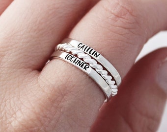 Stapelbare Kinder Namen Ringe - Mutter Ringe - Mutter Ringe - gestapelt - Personalisierter Schmuck - Individuell - Sterling Silber - Stapelbarer Ring - Mutter Geschenk