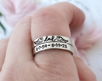 Memorial Rings, Set of 2, Stacking Ring, Mourning Gift, Personalized Memorial Jewelry, Date of Birth, Date of Death, Loss of a Loved One
