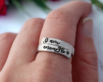 I am enough - Skinny Wrap Ring - Inspirational Jewelry - Self Worth - Adjustable - Custom Made - Spiral Ring - You are enough Ring - Gift