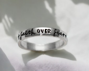 Faith Over Fear Ring, Stacking Ring, Christian Jewelry, Cross Ring, Gift for Her, Scripture, Bible, Faith Ring, Inspirational Jewelry